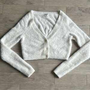 Sunday Best Fuzzy Cozy White Cardigan Sweater Small